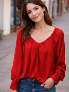 114. Talbots Red V-Neck Peasant Blouse